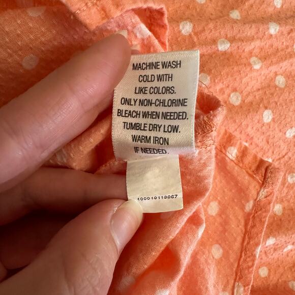 Croft & Barrow Women’s L Sleeveless Blouse Coral Pink White Polka Dot Cotton Top - Picture 6 of 6